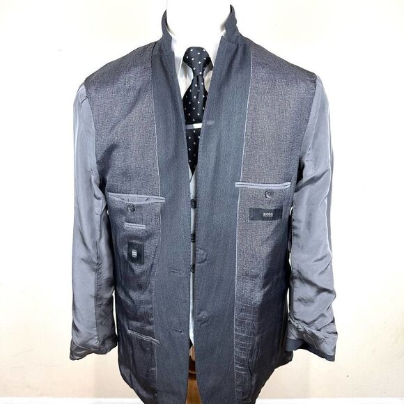 Hugo Boss Drago Grey‎ Herringbone Blazer 44 L EUC Read - Picture 7 of 15